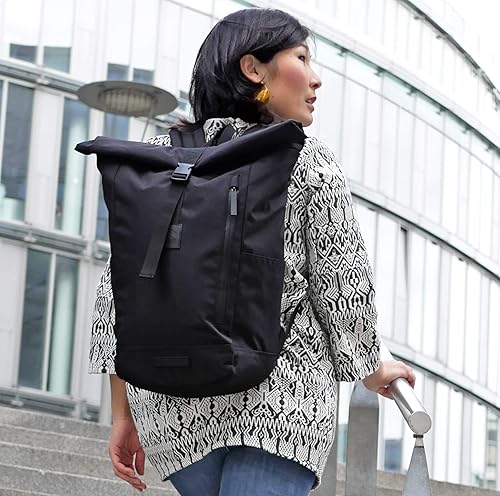 Zaino Rolltop per uomo e donna – Zaino Rolltop in PET riciclato – Zaino in tinta unita ultra leggero con scomparto per computer portatile – Zaino urbano resistente all'acqua - Ysert
