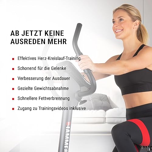 HAMMER 4862 Ergometro Cardio XT6 BT, bicicletta fitness silenziosa con entrata profonda e sella Comfort, sistema volano da 13 kg, controllo Bluetooth e app, peso utente 130 kg, 93 x 51 x 150 cm - Ysert