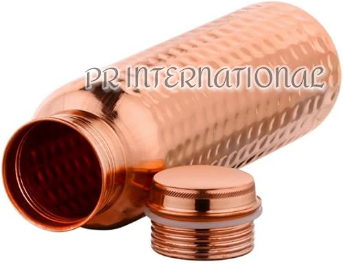 PR INTERNATIONAL Bottiglia d'acqua martellata in puro rame con coperchio, 900 ml - Ysert