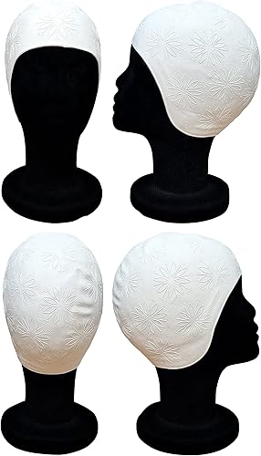 Cuffia da nuoto in gomma stampata in rilievo, design 3D, originale, stile vintage, da donna, classica, retrò, taglia unica, per adulti (fiore grande bianco) - Ysert