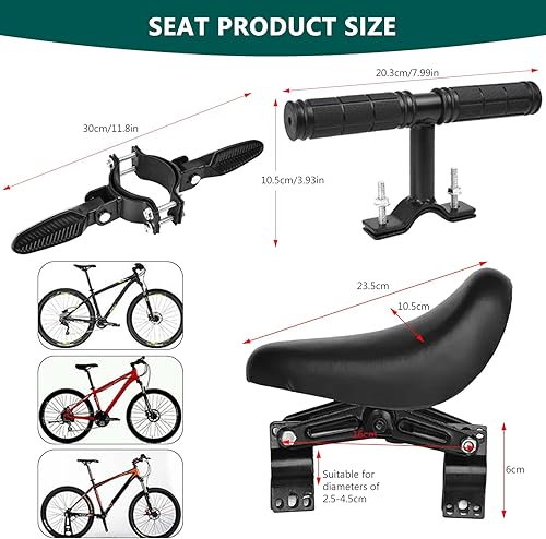 Seggiolino per bicicletta anteriore, mountain bike, anteriore con manubrio e pedale, sedile anteriore per bambini, seggiolino per bicicletta, seggiolino per bambini, seggiolino per bicicletta - Ysert