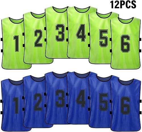 Maglie da calcio numerate Bavaglini da calcio numerati Gilet da calcio Scrimmage Vest Squadra di calcio Gilet da basket Scrimmage Gilet numerato Bavaglini da calcio Pinnies da basket 12 PCS Adulti - Ysert