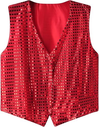 Gilet da uomo con paillette, senza maniche, con brillantini, per discoteca, con scollo a V, per matrimoni, feste, balli, carnevale, clubwear - Ysert