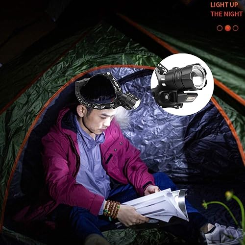 Potente Torcia Frontale, 20000 Lumen Lampade da Testa Super Luminosa XHP90 LED, Messa a Fuoco Regolabile 4 Modalità, USB Ricaricabile Impermeabile Campeggio Faro per Esterno, Escursionismo - Ysert