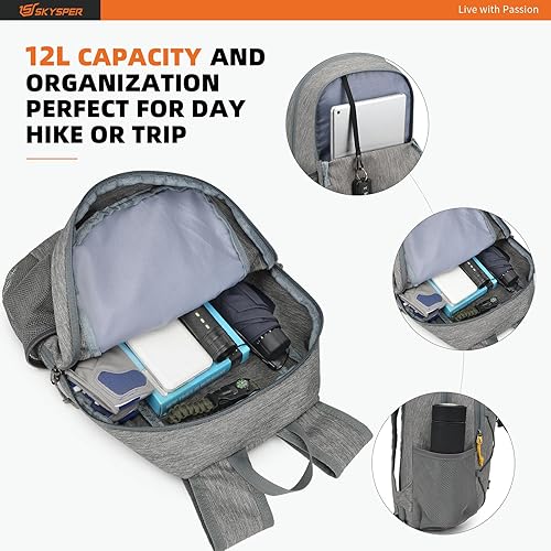 SKYSPER Zaino Pieghevole Ultraleggero 12L, Impacchettabile Unisex Resistente all'Acqua per Viaggi Escursioni Ciclismo - Ysert