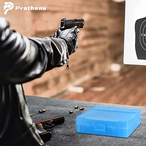 100 Round Flip-Top Pistol Ammo Box Plastica impilabile e bloccabile Contenitore di stoccaggio delle munizioni-Blu 4,61'*4,61'*1,38' - Ysert
