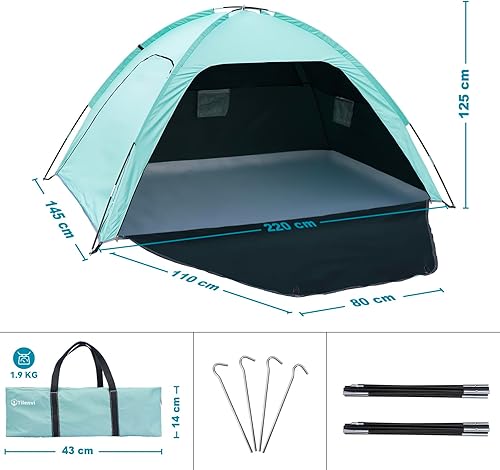 Tenda da Spiaggia, Tilenvi Parasole Spiaggia per 3-4 Persone, Protezione UV 80+ Tenda Mare Portatile, Istantanee Tende Familiari per Vacanza in Spiaggia Campeggio Pesca Picnic - Ysert