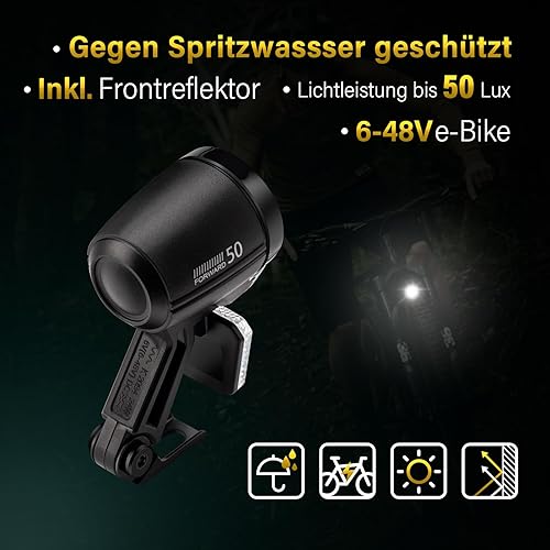 Luce Della Bicicletta LED 50 LUX E-Bike E StVZO, Lampada Da Bicicletta, Illuminazione Anteriore Della Bicicletta, Illuminazione Anteriore Della Bicicletta, Faro con Piastra Di Raffreddamento In - Ysert
