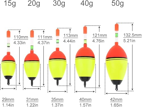 OriGlam 5pcs EVA Foam Galleggianti Bobbers Pesca, Pesca Galleggianti Bobbers, Bobbers Pesca Galleggianti Set 15g 20g 30g 40g 50g per Crappie Pike Persico Carp Bass - Ysert