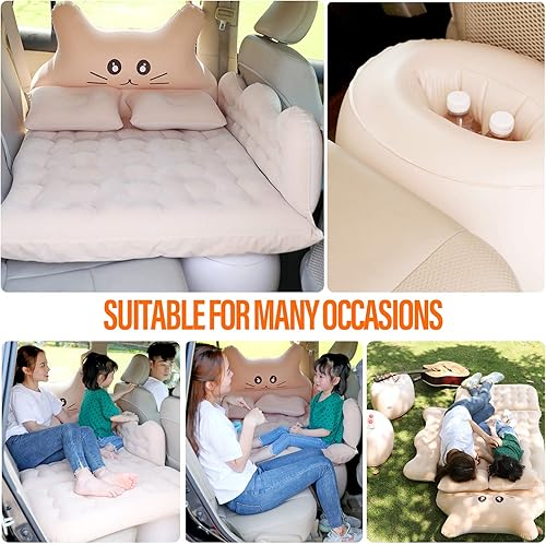 Ergocar Materassino Gonfiabile Gatto Fortunato Floccaggio Materasso Letto per Auto con Pompa per Il Campeggio, Escursionismo, Piscina, Spiaggia, Viaggiare (Grigio) - Ysert