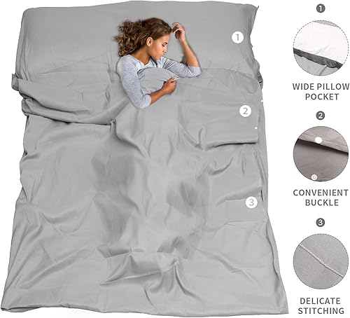 Sacco a Pelo Matrimoniale 180 x 210 cm Sacchi a Pelo Estivi, Sacco a Pelo Leggero e Compatto in Microfibra, Sacco a Pelo Emergenza 2-in-1 Coperta Termica per Viaggi in Hotel Campeggio - Ysert