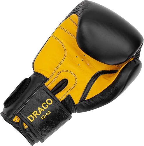 BENLEE Rocky Marciano Unisex - Adulto Draco Leather Boxing Glove, Black/Yellow, 12 oz - Ysert