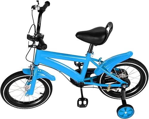Bicicletta per bambini da 14 pollici, per ragazzi e ragazze, con ruote di supporto e pneumatici in gomma, altezza regolabile, per bambini dai 3 ai 6 anni, blu, nero - Ysert