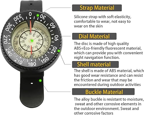 Bussola da polso luminosa per immersioni | Bussola luminosa portatile e precisa, strumento di navigazione subacquea, funzionalità di profondità nominale, navigazione all'aperto per immersioni, kayak - Ysert