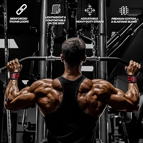 FIGHTSENSE Polsini Palestra-Fasce da polso per il sollevamento pesi,18” cinghie da polso di qualità premium con anello per il pollice per uso intensivo -Polsiere Gym Uomo Donna Professionali - Ysert