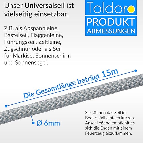 cordame per barca a vela, tendone e sport nautici, corda da 10 metri di lunghezza, corda da 6 mm in poliestere di colore grigio/argento - Ysert