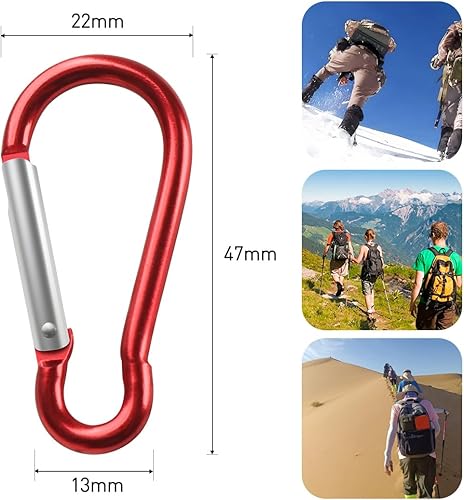 10 Pezzi Moschettone Portachiavi, 5 Colori Piccoli Moschettone Piccolo Alluminio Compatto Leggero Moschettoni Per Zaino Cani al Guinzaglio Campeggio Pesca Viaggi (47 x 22 mm, 5 Colori) - Ysert