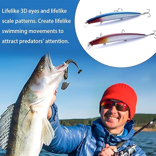 2 Pezzi Artificiali Spinning Mare, Esche Artificiali da Pesca, Esche da Pesca Bionica, Esche Galleggianti da Pesca con Gancio a Drilling per Pesci Predatori - Ysert
