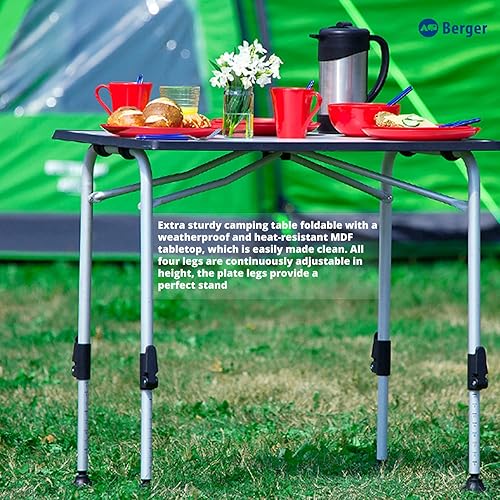 Berger Tavolo da campeggio pieghevole in alluminio e legno MDF | Tavolo da giardino, da esterno o interno, regolabile in altezza | Ivalo I 80x60 cm - Ysert