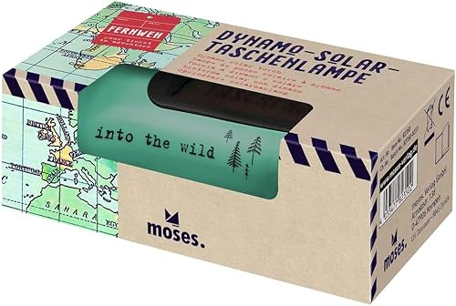 Moses. Fernweh Dynamo - Lanterna solare ricaricabile con pannello solare e manovella, 3 LED luminosi e cinghia per mano - Ysert