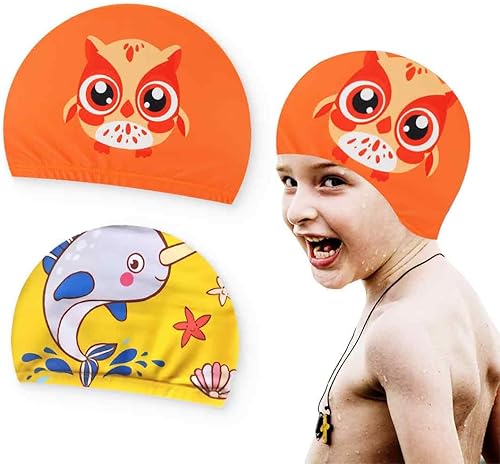 AIYVELU 2 pezzi cuffia da bagno per bambini, cuffia da bagno in tessuto, cuffia da bagno per bambini, unisex, cuffia da bagno in tessuto per bambini da 1 a 8 anni - Ysert
