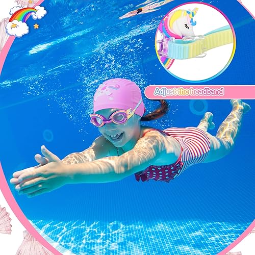 Cuffia da Nuoto per Bambini Occhialini Regolabili Cappello da Nuotare Elastico Occhiali da Nuoto Antiappannamento di Protezione UV per Ragazzi di 3-15 Anni, 2 Pezzi in Totale - Ysert