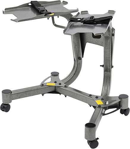 Supporto per manubri regolabile 100 kg, supporto per pesi regolabile con ruote bloccabili, struttura aperta e acciaio rinforzato, per home palestra/crosstraining (grigio argento) - Ysert