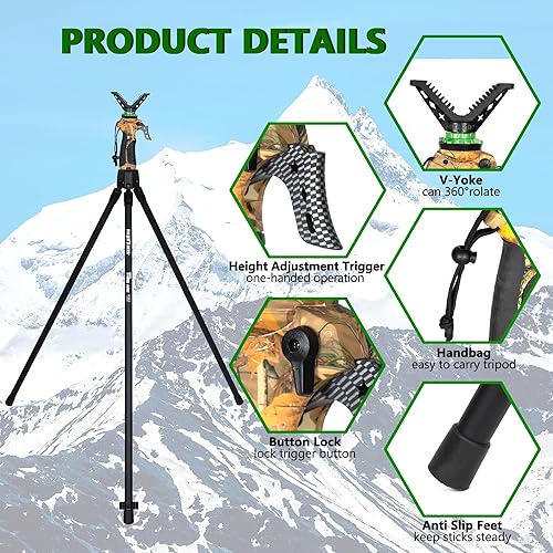 Treppiede di Caccia Regolabile in Lunghezza, treppiedi per Fucile Versatile, tripod da Caccia in Alluminio - Ysert