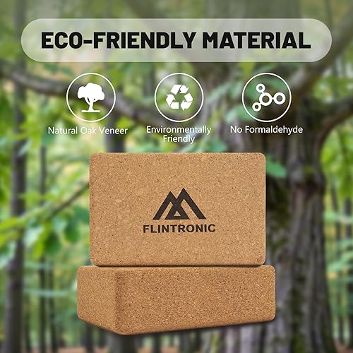 Flintronic Mattoncini Yoga Sughero 100% Naturale, 2 PCS Blocchi Yoga con Elastici Fitness, per Meditazione e Pilates, 22,5x14,5x7,5 CM - Ysert
