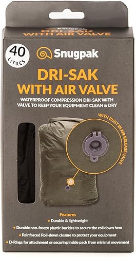 Snugpak Dri-Sak WGTE - Sacca stagna impermeabile al 100% con chiusura arrotolabile, fibbie antigelo, per avventure, campeggio, kayak, protegge da acqua, polvere, sabbia, Nero , 40L, Classico - Ysert