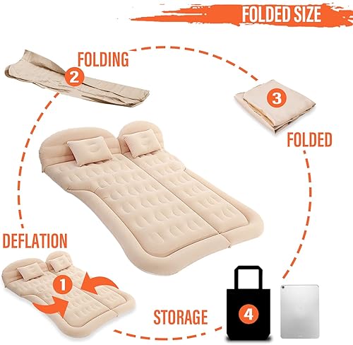 Ergocar Materassino Gonfiabile SUV MPV Floccaggio Materasso Letto per Auto con Pompa per Il Campeggio, Escursionismo, Piscina, Spiaggia, Viaggiare (Beige) - Ysert