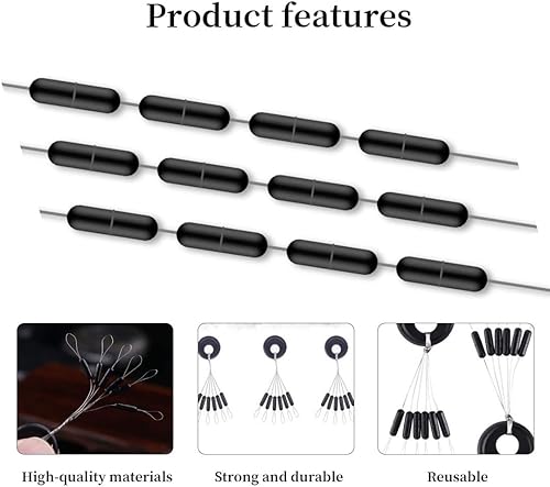 Tappo per pesca Bobber, 120 pezzi, 20 gruppi, set di perline in gomma nera, tappo per pesca e fagioli - Ysert