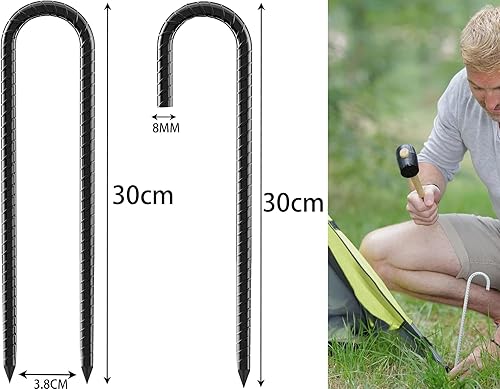 8 picchetti zincati, picchetti di ancoraggio a terra, in acciaio zincato, a forma di U, picchetti da terra, picchetti per tende, picchetti da giardino, per piante, campeggio, tende, trampolino (30 cm - Ysert