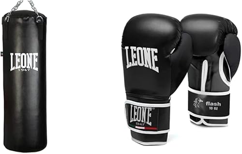 LEONE 1947 - Sacco Allenamento Made In Italy, Nero, 30 Kg - Esclusiva  & Flash Guantoni, Nero, 10 Oz - Ysert