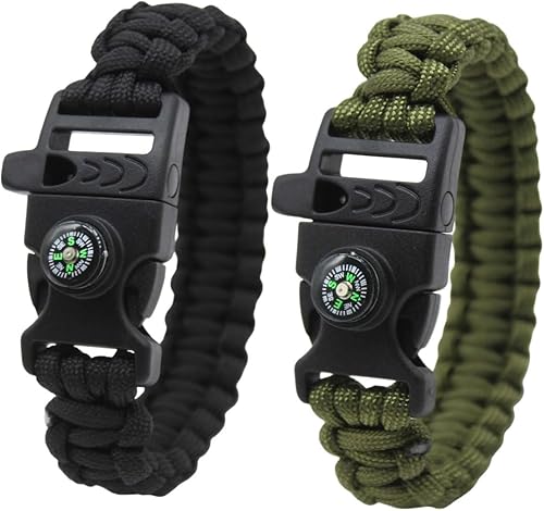 2pcs Bracciale Intrecciato in Corda Paracadute, Multifunzione, Sopravvivenza, Fischietto, Bussola, Attività Outdoor. - Ysert