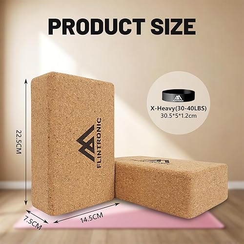 Flintronic Mattoncini Yoga Sughero 100% Naturale, 2 PCS Blocchi Yoga con Elastici Fitness, per Meditazione e Pilates, 22,5x14,5x7,5 CM - Ysert