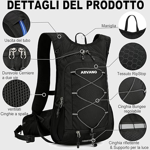 Zaino Bicicletta 15L, Leggero Zaino Idratazione con Sacca Acqua per Ciclismo Sci bici Mountain Bike Corsa Running Snowboard per Uomo Donna - Ysert