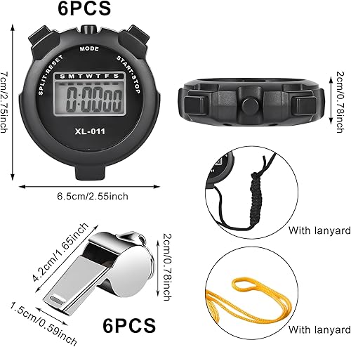 Cronometro Digitale Sportivo,6 Pezzi Digitale Cronometro Sportivo,Cronometro Elettronico Con Fischietto,Cronometro Digitale Memoria Per Basket,Palestra,Corsa(Nero) - Ysert