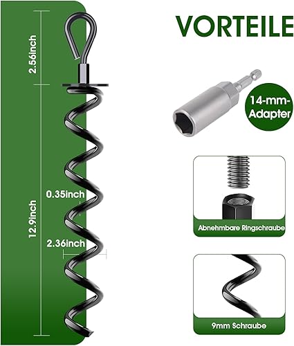 8 Pezzi di Ancoraggio a Terra Con Adattatore per Trampolino, Kit a Spirale per Fissare Tende, Tettoie, Teloni, Altalene (Nero) - Ysert