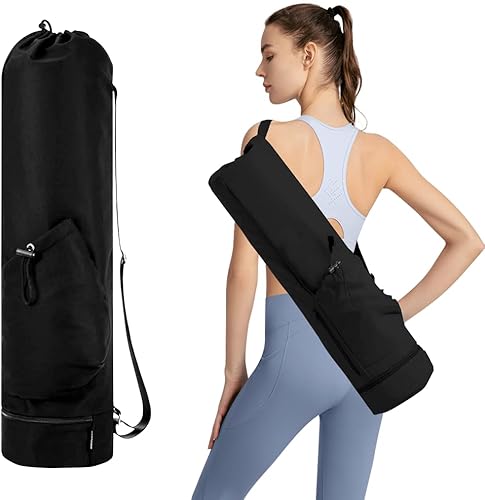 Borsa per Tappetino Yoga, Porta Tappetino Yoga con Tracolla Regolabile Mat Bag Impermeabile Sacca per MaterassinoYoga Adatto Per la Sala Fitness Pilates, Nero - Ysert