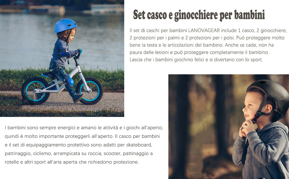 Set casco e ginocchiere per bambini