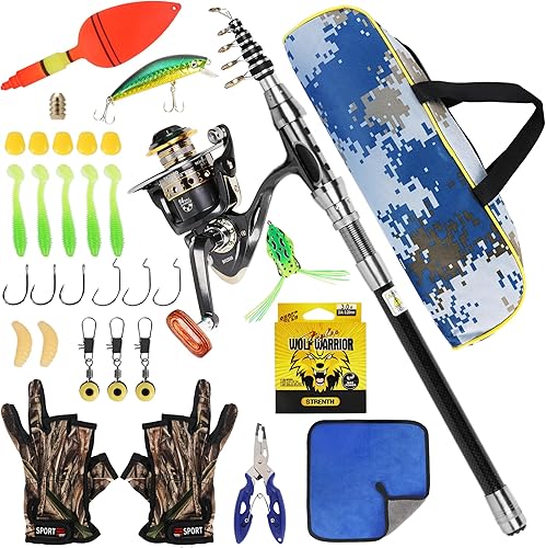 telescopica e mulinello Combo Set, 2.1m in metallo kit canna da pesca con lenza/esche da pesca accessori/borsa, canna da pesca spinning mulinello Combo Kit completo - Ysert