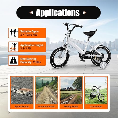 SHZICMY 14' 16' bicicletta bambini bici ragazzi e ragazze bici con ruote di allenamento e campana, regalo per ragazze e ragazzi per 3-8 anni - Ysert