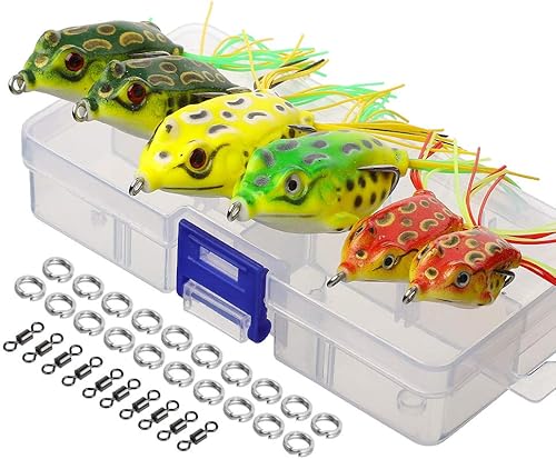 DONQL Topwater, Esche da Pesca de Rane, Kit di Esche Artificiali per la Pesca, 3D Esche da Pesca con Scatola per Attrezzi, per Pesce Gatto, Luccio, Pesce Persico, Spigola, Acqua Dolce o Salata - Ysert