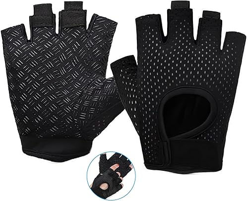 1 Coppia Nero Guanti Palestra Mezzo Dito Uomo, Durevole Guanti da Fitness Traspiranti, Mezze Dita Guanti Palestra Antiscivolo Per Sollevamento Pesi, Ciclismo e Sport All'Aperto - Ysert