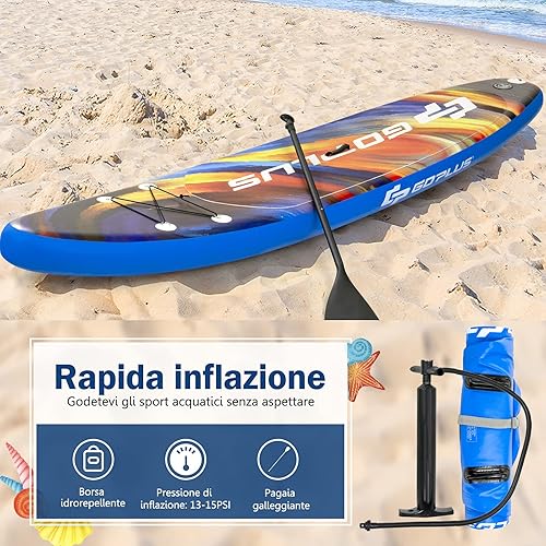 COSTWAY SUP Gonfiabile 335/320 cm, Stand Up Paddle Gonfiabile con Pinne, Leash, Pagaia, Pompa, Kit di Riparazione e Borsa, Carico Massimo 120 kg - Ysert