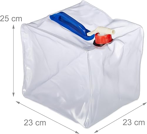 Relaxdays Set da 4 Taniche Pieghevoli, in Plastica Senza BPA, con Manici, Rubinetto, Tappo a Vite, da 10 L, Trasparente, 25 x 23 x 23 cm - Ysert