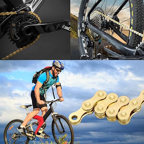 Il Set Catena Mtb Contiene 116 Maglie, Catena Bici 9 Velocità Misura 1/2'X11/128', Processo Galvanico Ricambi Bici Antiruggine, Adatto per Bici da Strada E Mountain Bike (Oro) - Ysert