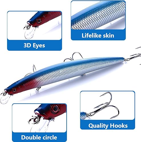 2 Pezzi Artificiali Spinning Mare, Esche Artificiali da Pesca, Esche da Pesca Bionica, Esche Galleggianti da Pesca con Gancio a Drilling per Pesci Predatori - Ysert