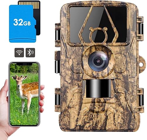Fototrappola WiFi Bluetooth 8K 60MP, Fotocamera Caccia con Visione Notturna con APP, 120°Ampia Visuale Fototrappola Infrarossi Invisibili con Velocità di Trigger 0,2S, IP66, per la Fauna Selvatica - Ysert